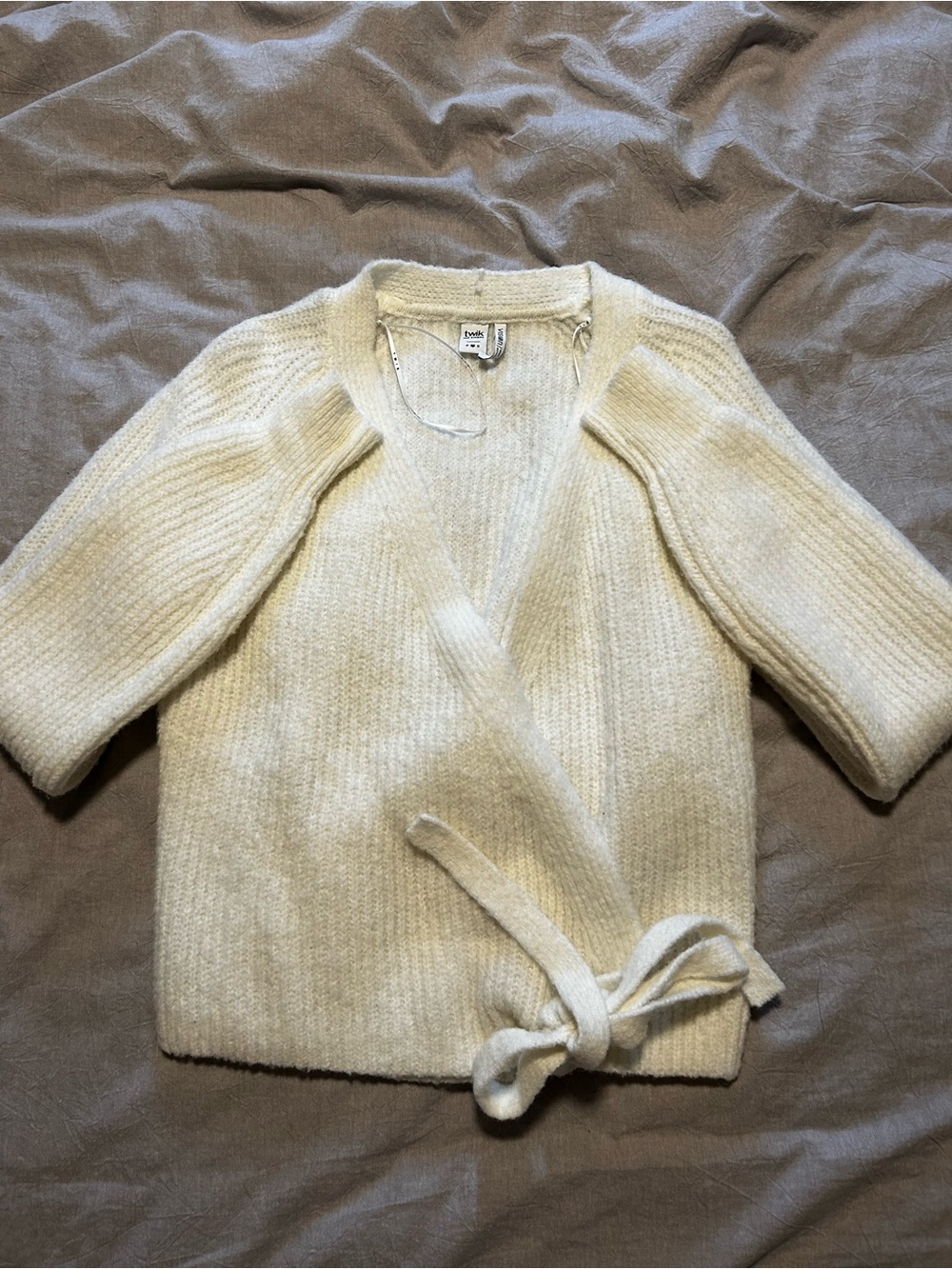 Twik Simons Cream Wrap Sweater | Size Small | Soft Knit Tie Sweater